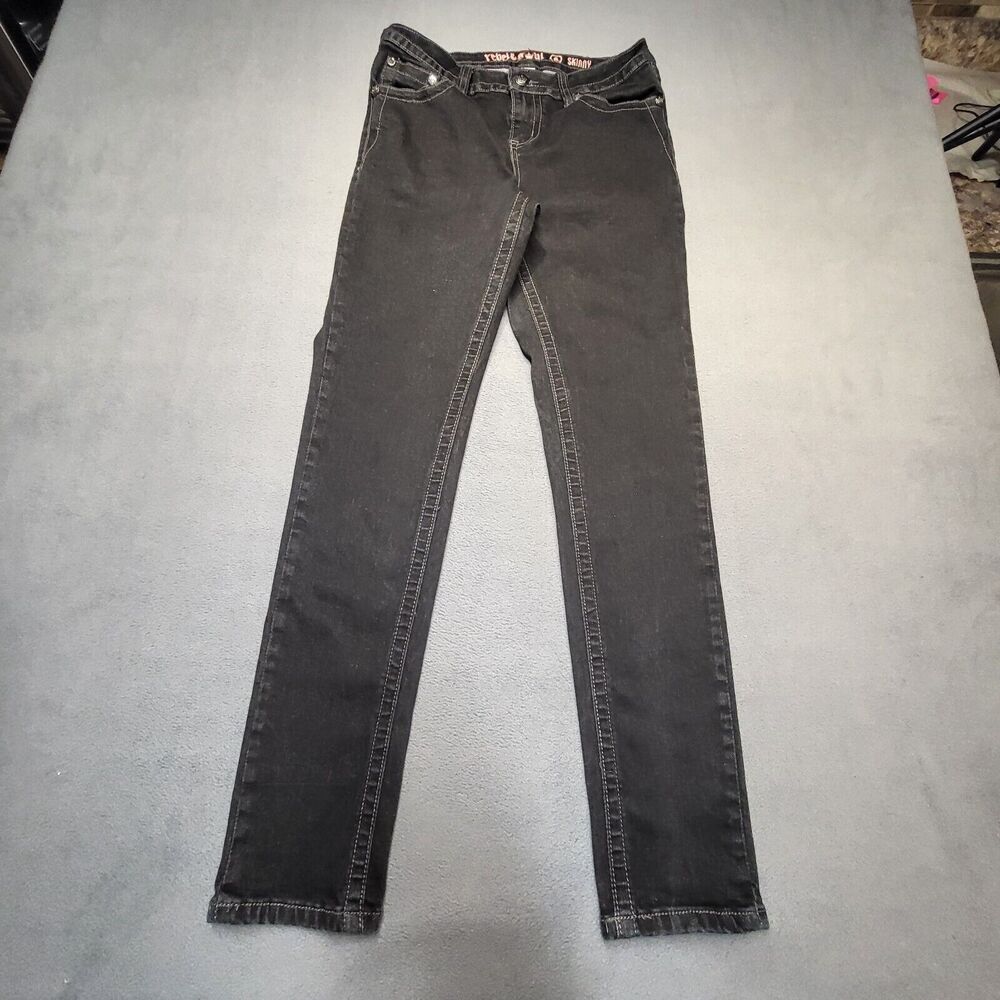Rebel & Soul Jeans Womens 6 Black Skinny Leg Embroidered Stretch Denim